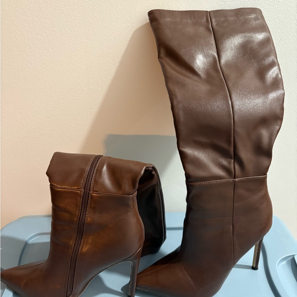 Brown Leather Knee-High Boots